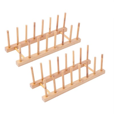 Dish Drying Rack Natural Bamboo Wooden Dishes Drainer Plate Rack Stand Pot Lid Holder Eco Friendly Kitchen Organizer