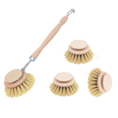 Eco-Friendly Bamboo kitchen Scrub Natural Sisal fiber Dish Washing scrubber Wooden Pan and Pot Cleaning Brush