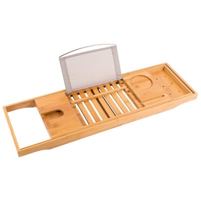 Natural Bamboo Bath Caddy Extendable Luxury Book Rest Wine Glass Holder Device Bath Rack Extendable Bathtub wood Bath Tray